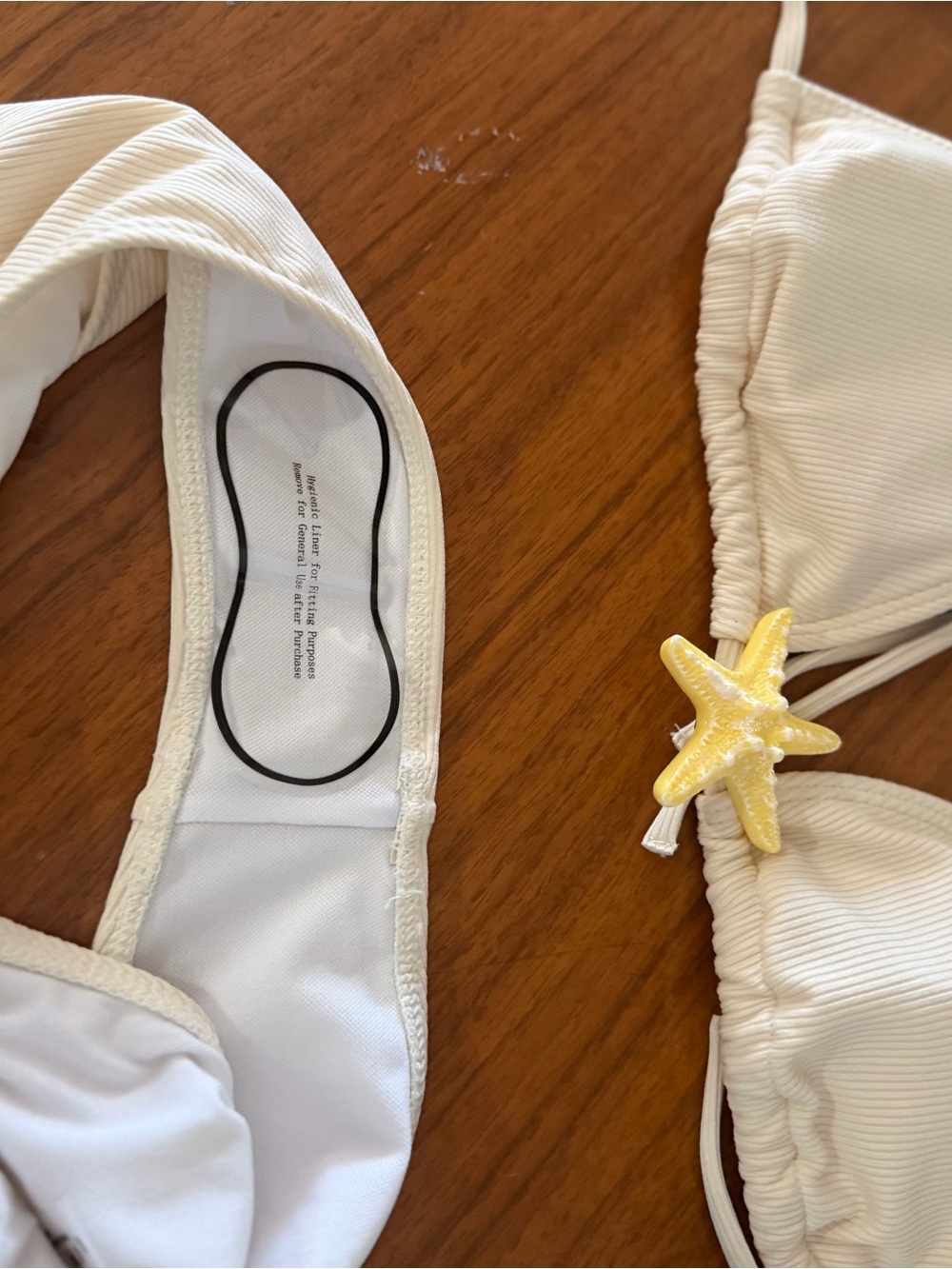 Off White Ribbed Triangle Bikini Set with Starfish Accent - Picture 4 of 4